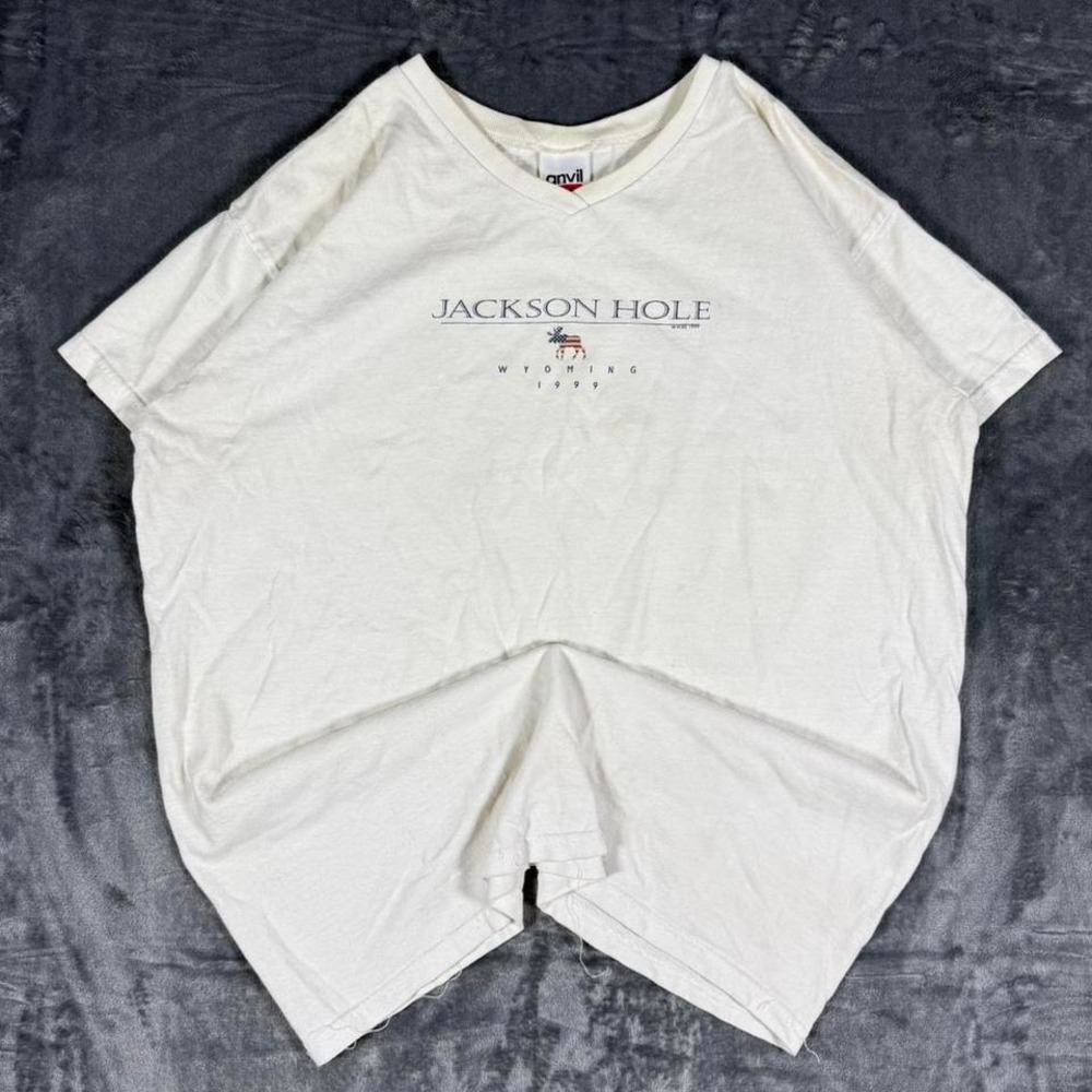 1999 Jackson Hole Wyoming White Graphic T-Shirt - size large